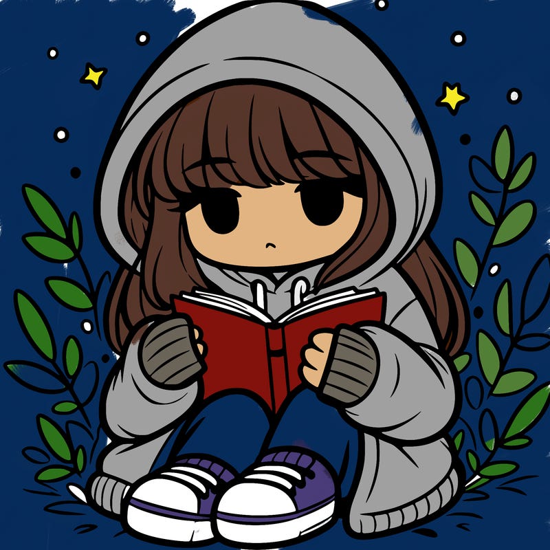 girl in oversized hoodie reading a book