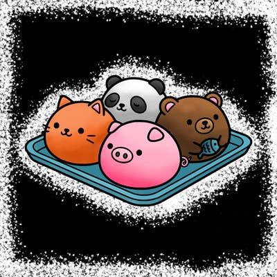 cute mochi animals on a tray