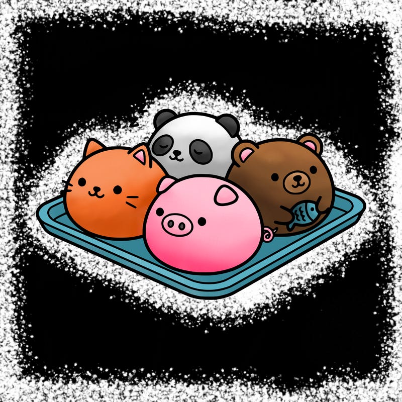 cute mochi animals on a tray