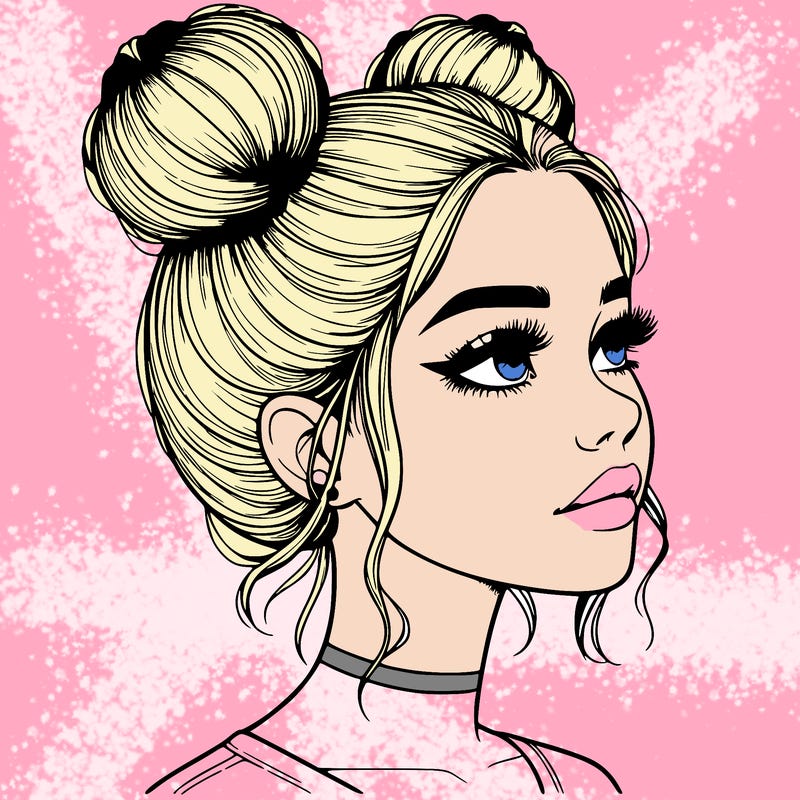 realistic girl with buns on the top of her head