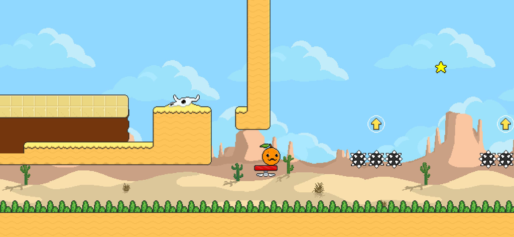 Orange Family - Orange character navigating a desert level with platforms spikes and collectible stars