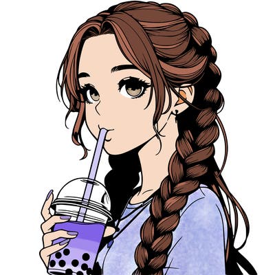 realistic girl with braided hair drinking boba