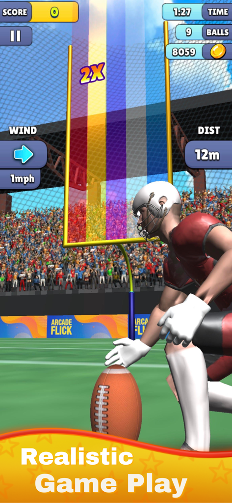 Real Money Football Flick Game - Realistic 3D American football field goal kicking gameplay