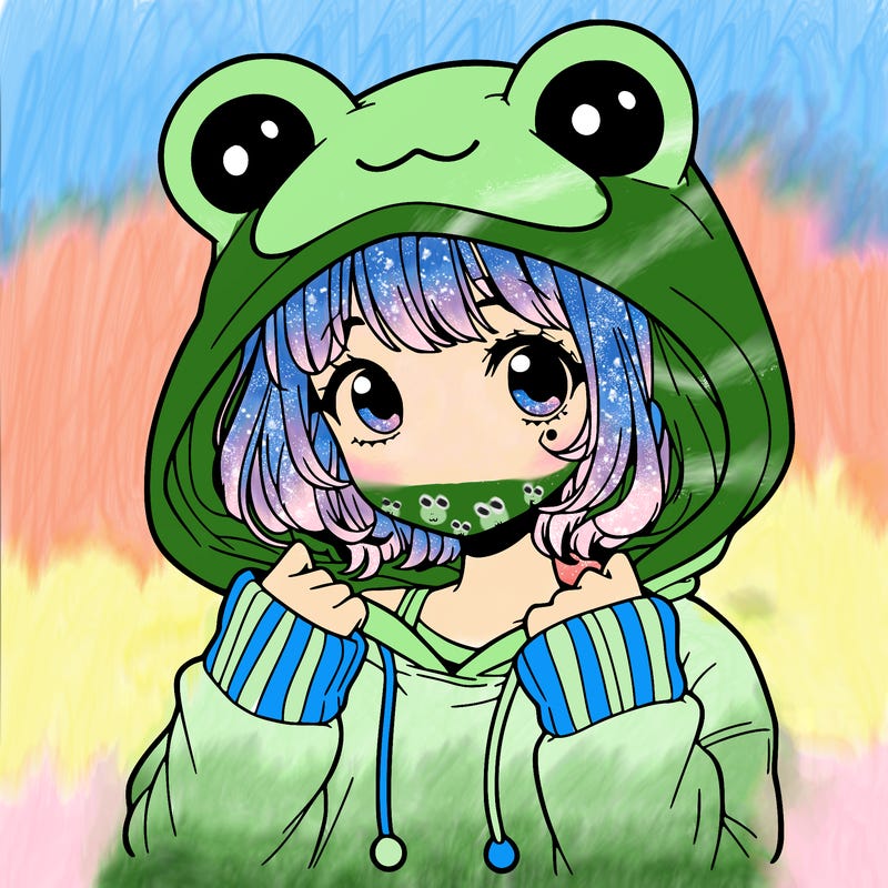 a cute teenage girl wearing a frog hoodie