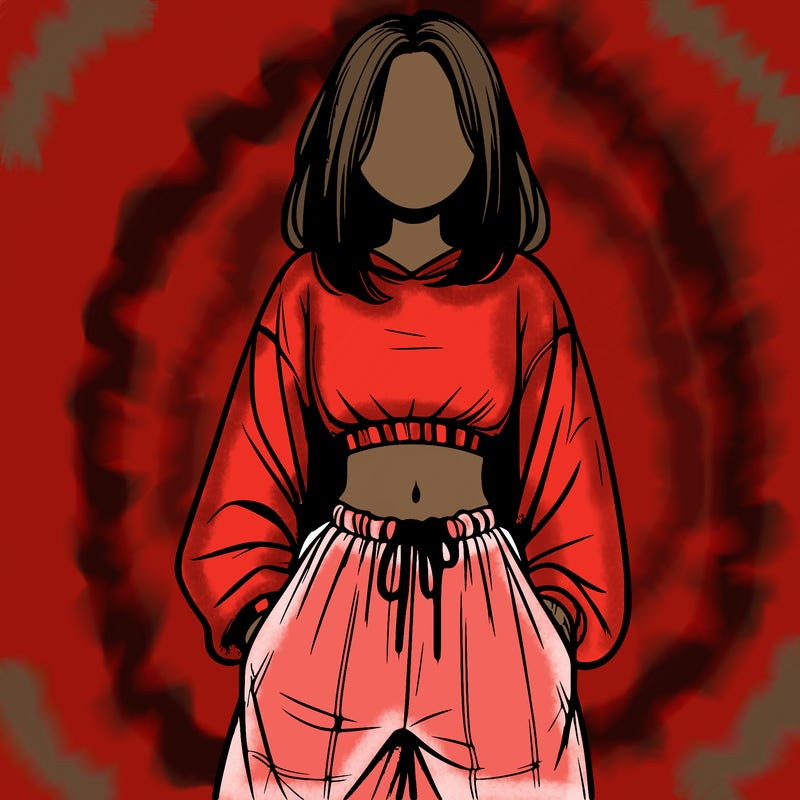 realistic girl faceless with baggy pants and a crop top
