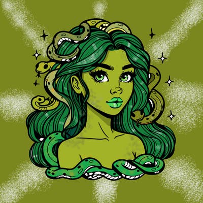 realistic girl with snakes as hair