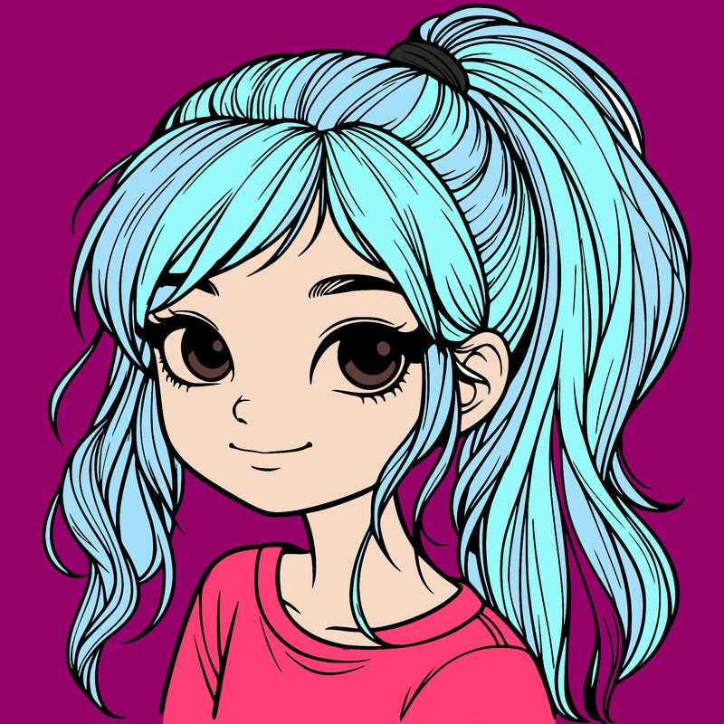 realistic girl with ponytail