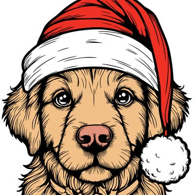 realistic dog with a christmas hat