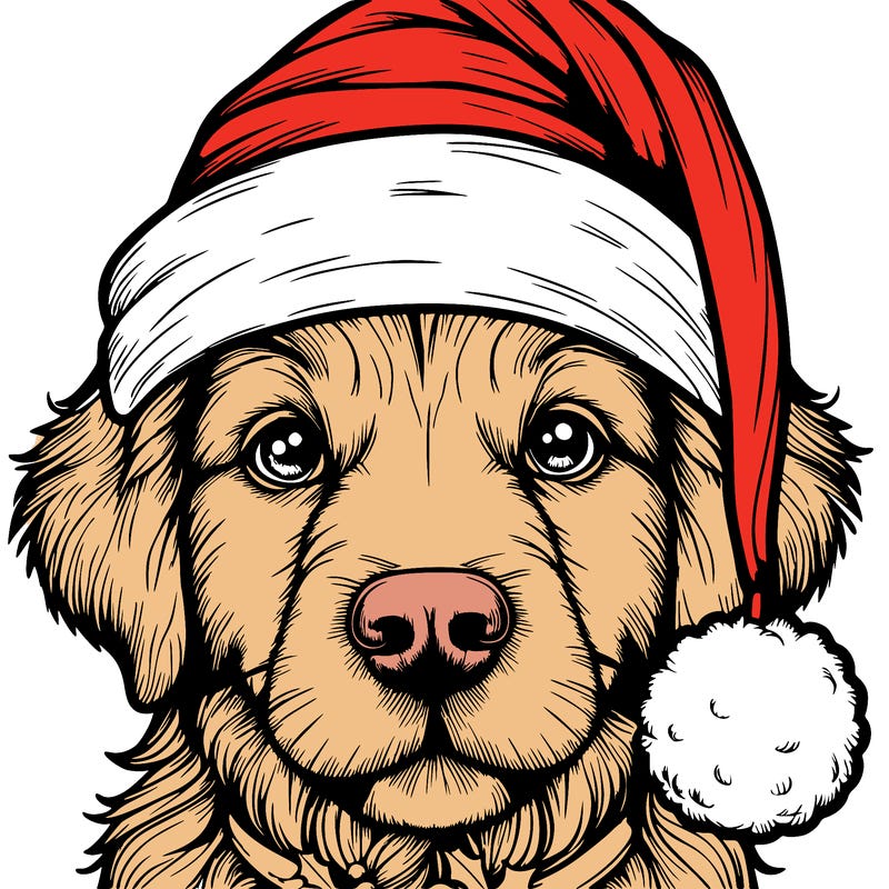 realistic dog with a christmas hat