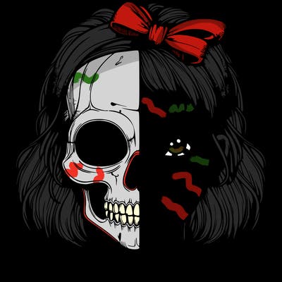 realistic girl with half skull mask