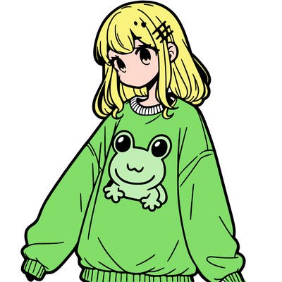 girl wearing frogging sweatshirt