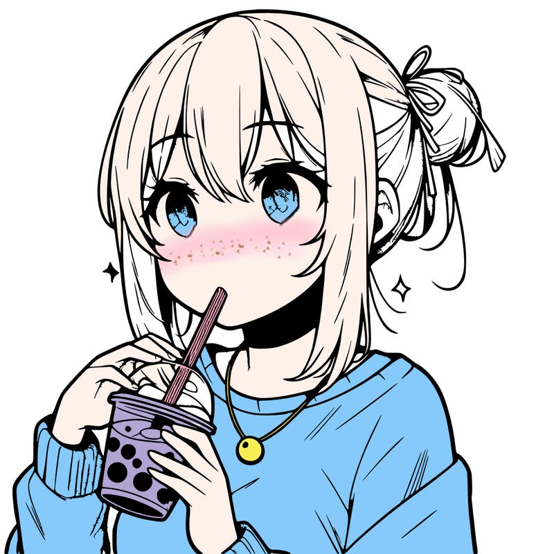 manga character drinking boba
