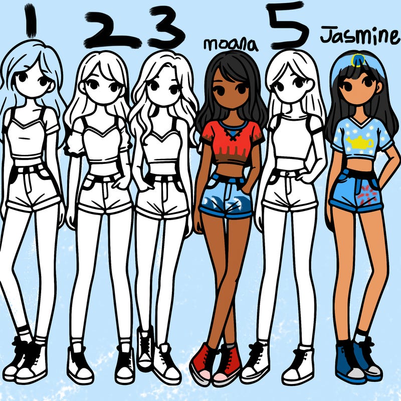 a group of girls wearing crop tops and shorts