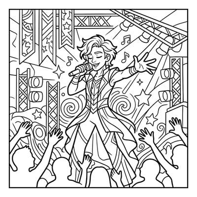 Capture the electrifying energy of a live concert with this vibrant coloring page featuring a captivating performer. Imagine the music and lights as you add your own creative flair to this exciting stage scene.