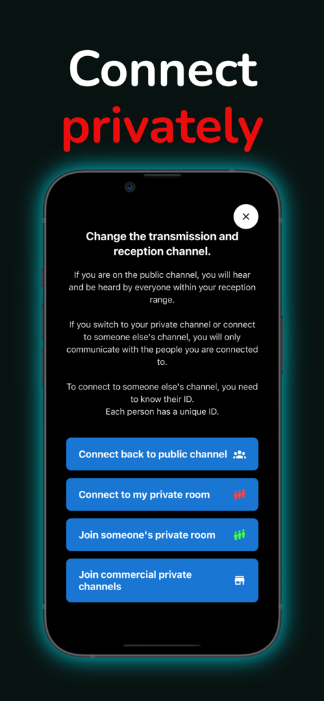 Drivers Chat app interface displaying options to switch between public and private communication channels