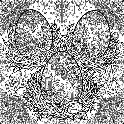 Journey to a world where ancient history meets dark fantasy with this stunning gothic dinosaur eggs coloring page. Dive into intricate details of ornate roots, forgotten relics, and mysterious eggs awaiting your artistic touch.