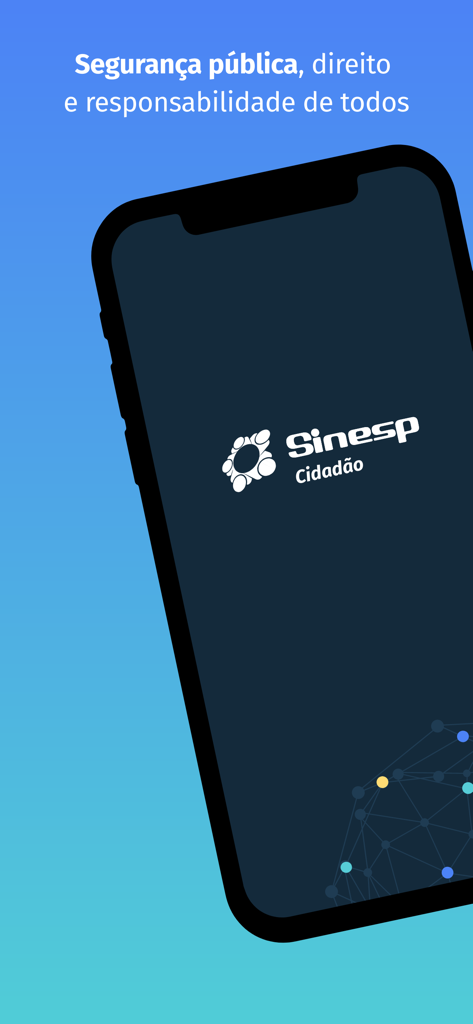 Smartphone screen displaying the Sinesp Cidadao app logo and security slogan