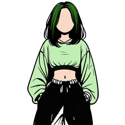 realistic girl faceless with baggy pants and a crop top