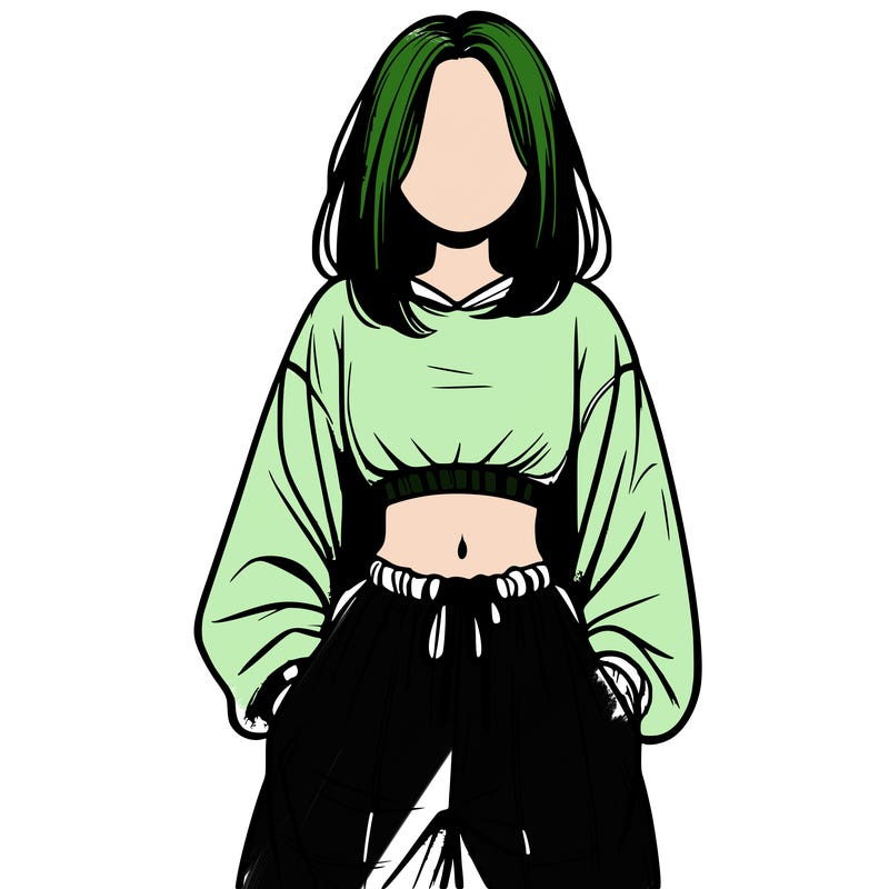 realistic girl faceless with baggy pants and a crop top