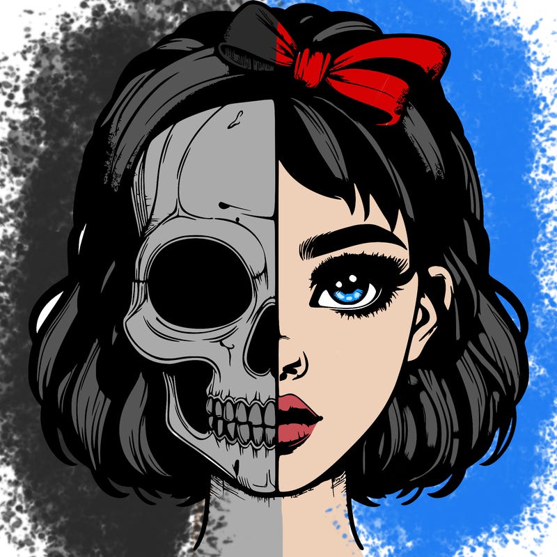 realistic girl with half skull mask