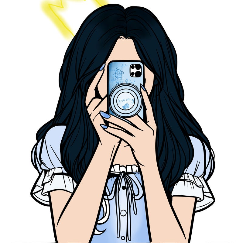 a realistic girl holding her phone taking pictures