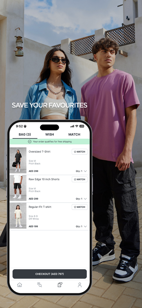 The Giving Movement - Shopping cart screen in The Giving Movement app featuring athleisure clothing.
