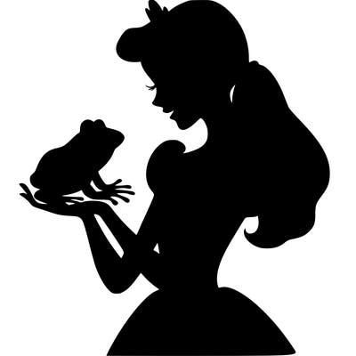 a shadow of a princess holding a frog realistic
