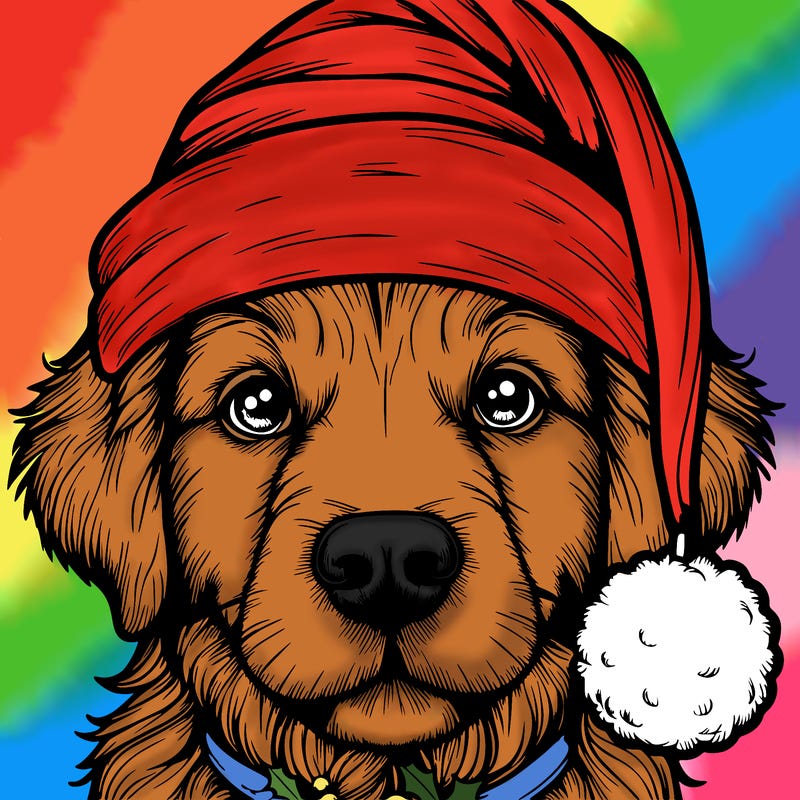 realistic dog with a christmas hat
