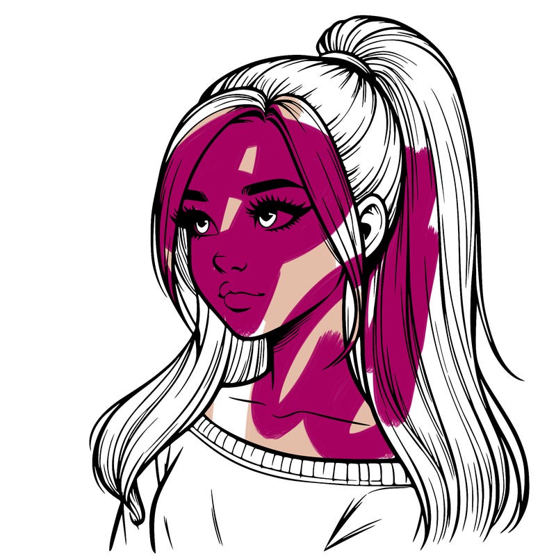 realistic girl with a high ponytail