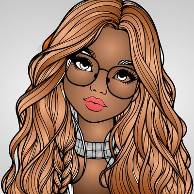 girl with long hair and freckles and glasses realistic