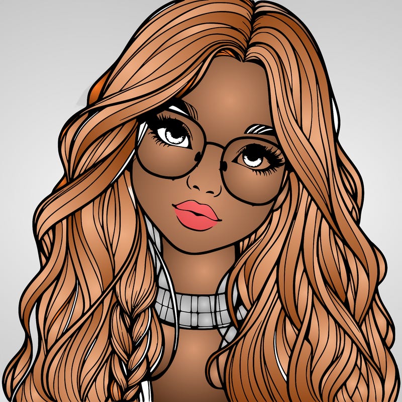 girl with long hair and freckles and glasses realistic