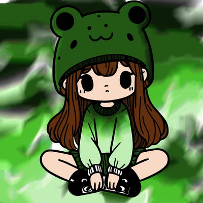 a girl wearing a frog hat and some frog socks