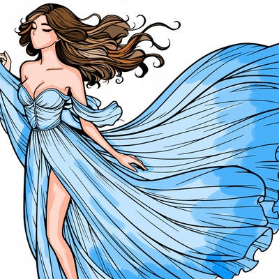 realistic woman in dress flowing the the wind