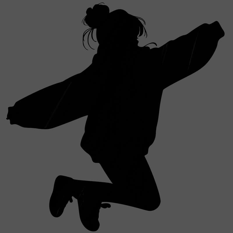 realistic girl jumping with a bun and oversized sweatshirt