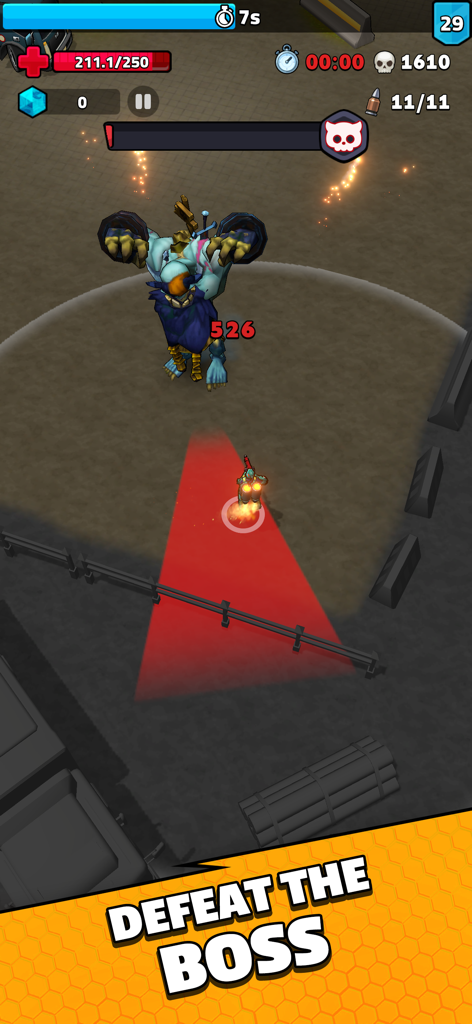 Bionics - The Bionic Hero character fighting a large blue monster boss in the Bionics game.