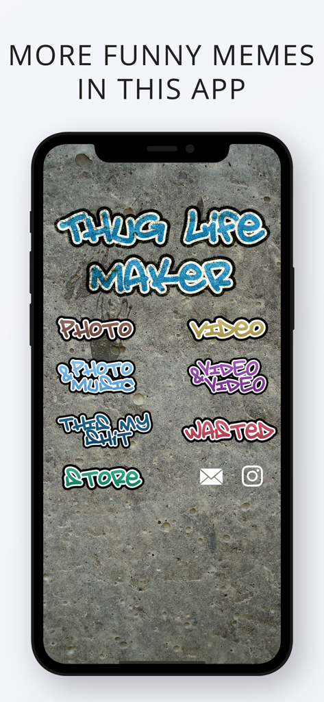 Thug Life Maker ! - Main interface of Thug Life Maker app displaying options for photo and video editing with a graffiti style font