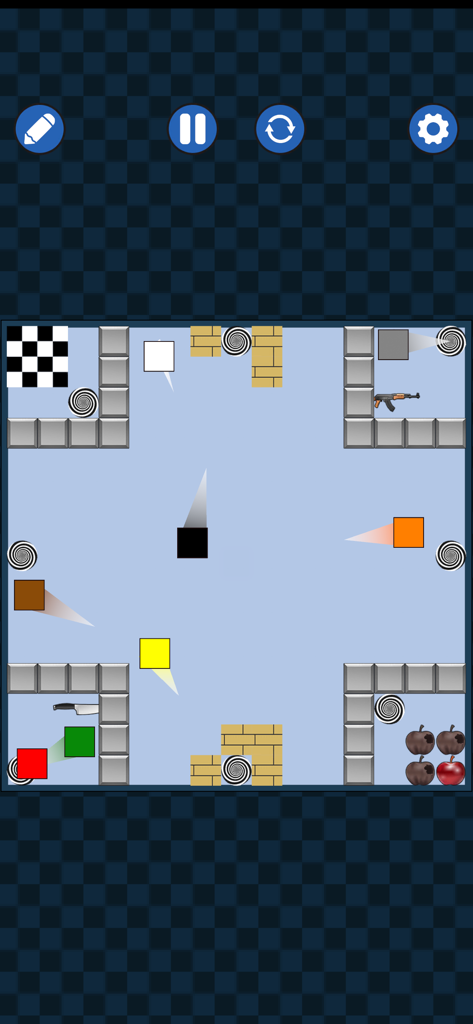 Square Race Simple - A gameplay screenshot of Square Race Simple showing colored squares in a custom map with obstacles and items.