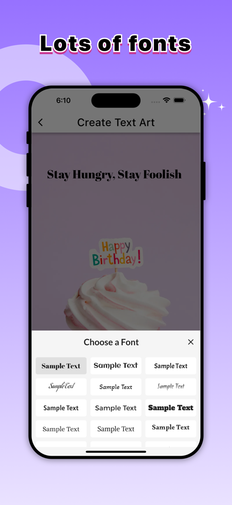 Stylish Font for Keyboard - Interface of the Stylish Font app showing a font selection menu for creating custom text art over an image