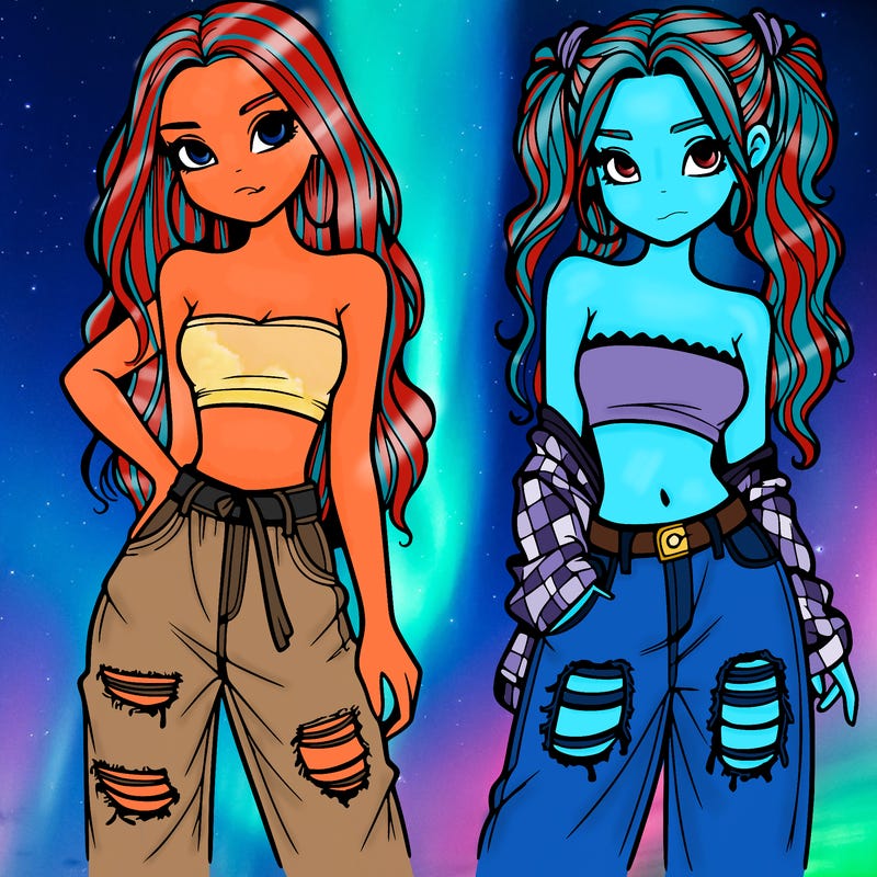 2 girls in crop tops and baggy jeans ripped