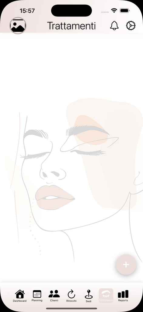 Interface de l'application MyPMU montrant la section des traitements avec une art linéaire minimaliste et une navigation professionnelle