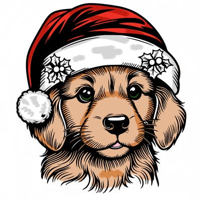 realistic dog wearing a santa hat