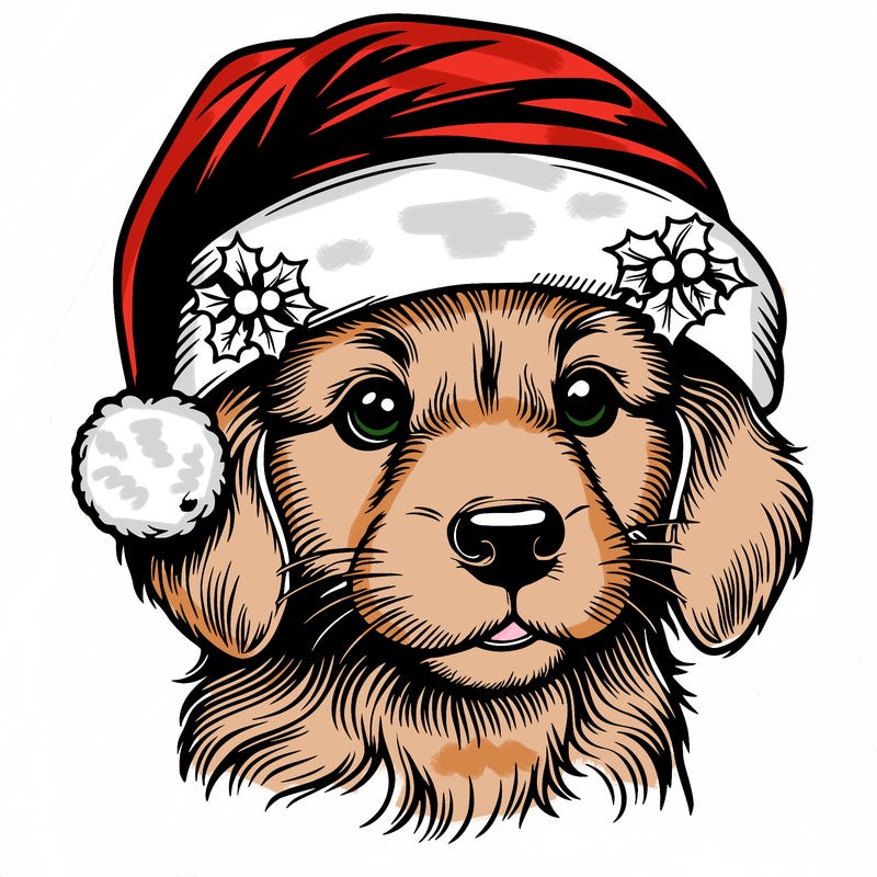 realistic dog wearing a santa hat
