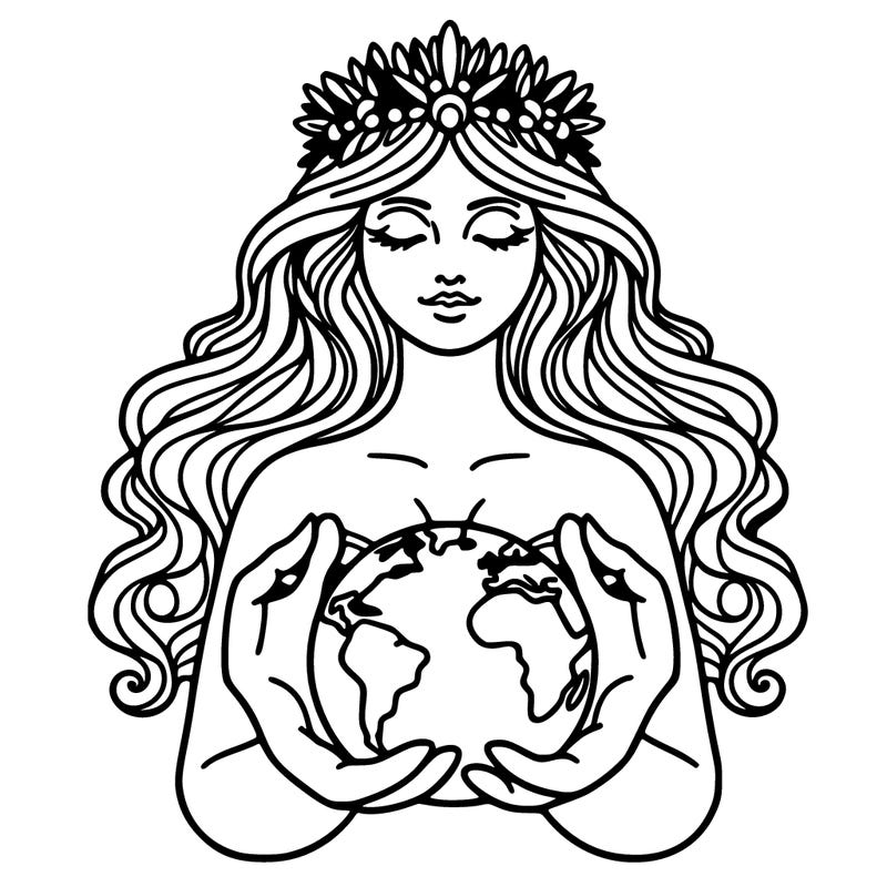a goddess holding the earth in her hands