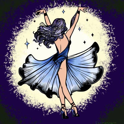 dancer dancing with a shimmery costume on realistic