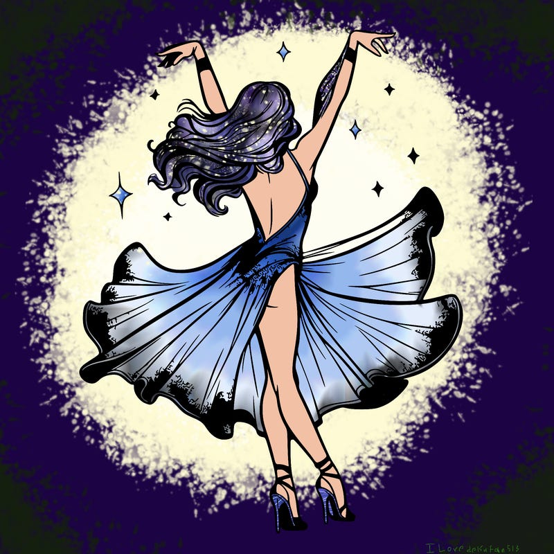 dancer dancing with a shimmery costume on realistic