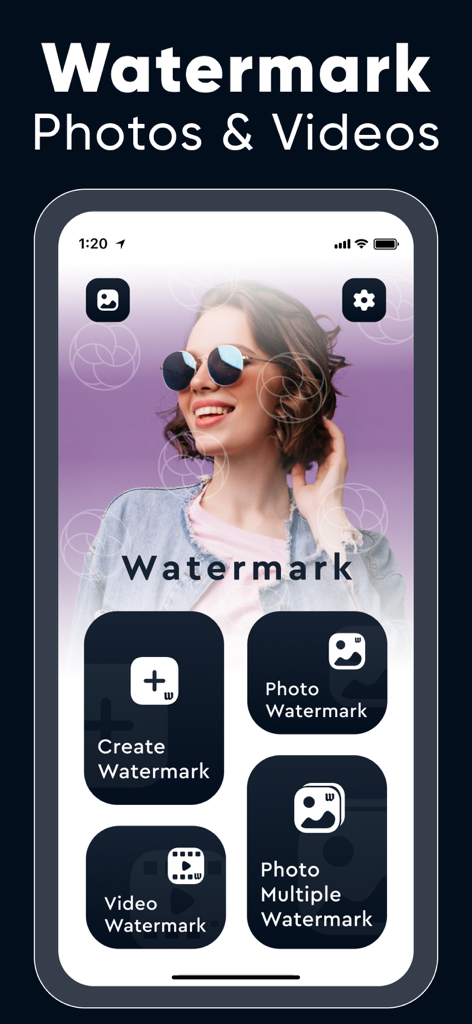 Watermark Maker & Creator Pro - Main interface of the Watermark Maker and Creator Pro app showing options for photo and video watermarking