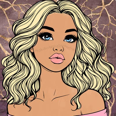realistic girl with wavy hair and lips
