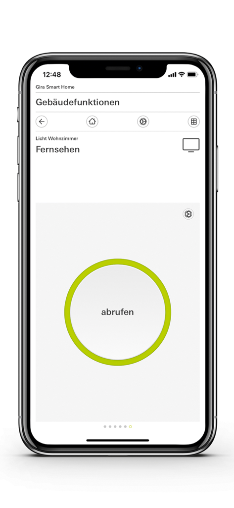 Interface for activating a TV lighting scene in the Gira Smart Home app