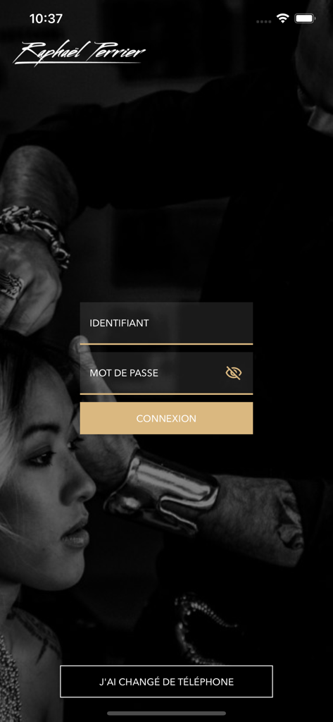 RP Academy - Login screen of the Raphael Perrier Academy mobile app for hair stylists