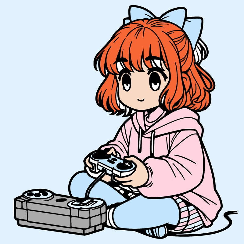 manga character girl playing video games